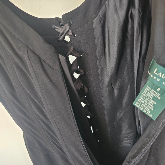 Lauren Ralph Lauren Fluted Black Evening Gown w/Sweep Train + Lace-Up Bustier - Picture 8 of 9
